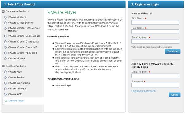 VMware Player의 다운로드를 위해서는 가입이 필요합니다