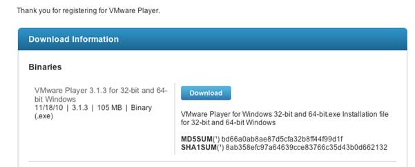 VMware Player 다운로드 페이지