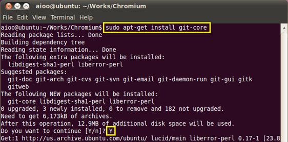 apt-get을 이용해 git을 설치하고 있습니다.
