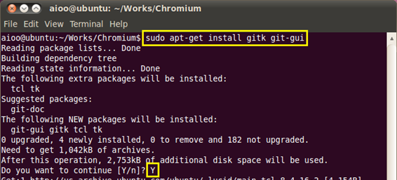 apt-get을 이용해 git 추가 패키지를 설치하고 있습니다.