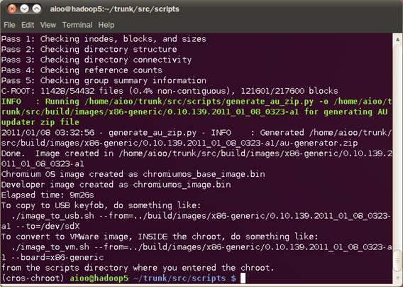 크로미움 OS 이미지 빌드가 완료된 모습