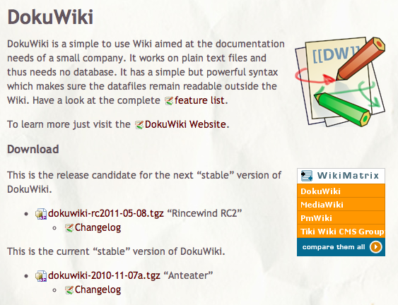 다운로드 페이지에서 DokuWiki를 다운로드 받습니다.